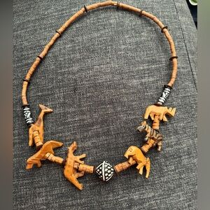 Vintage 80s African wood beaded necklace